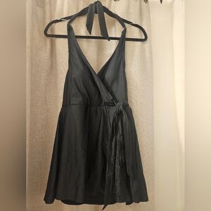 J. Crew Black Halter Wrap One-Piece Swimdress with Side Tie
